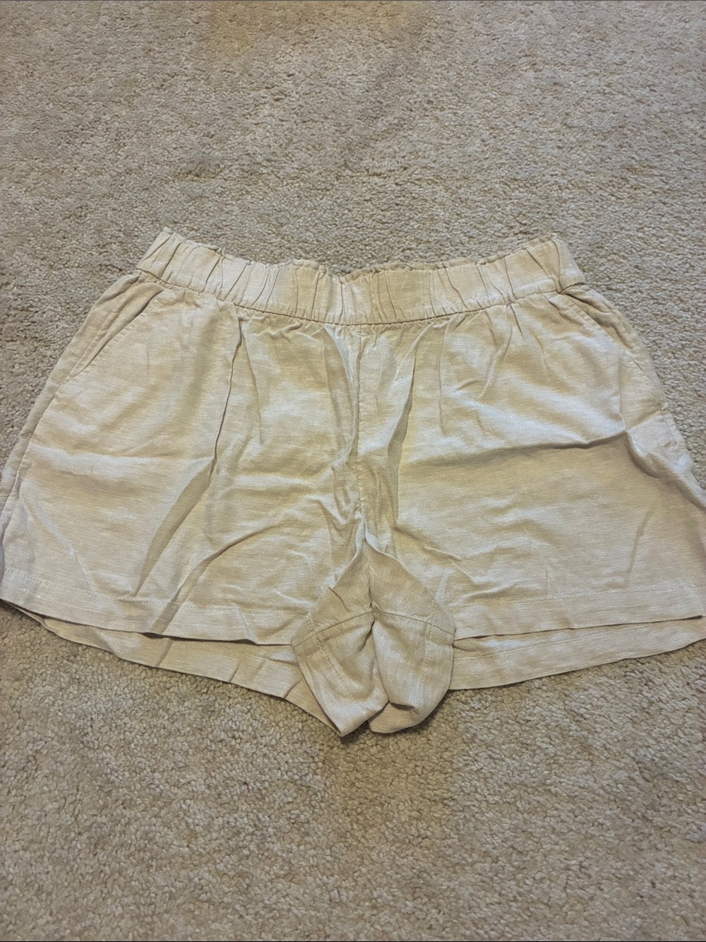Sonoma Light Beige Elastic-Waist Linen-Blend Athletic Shorts